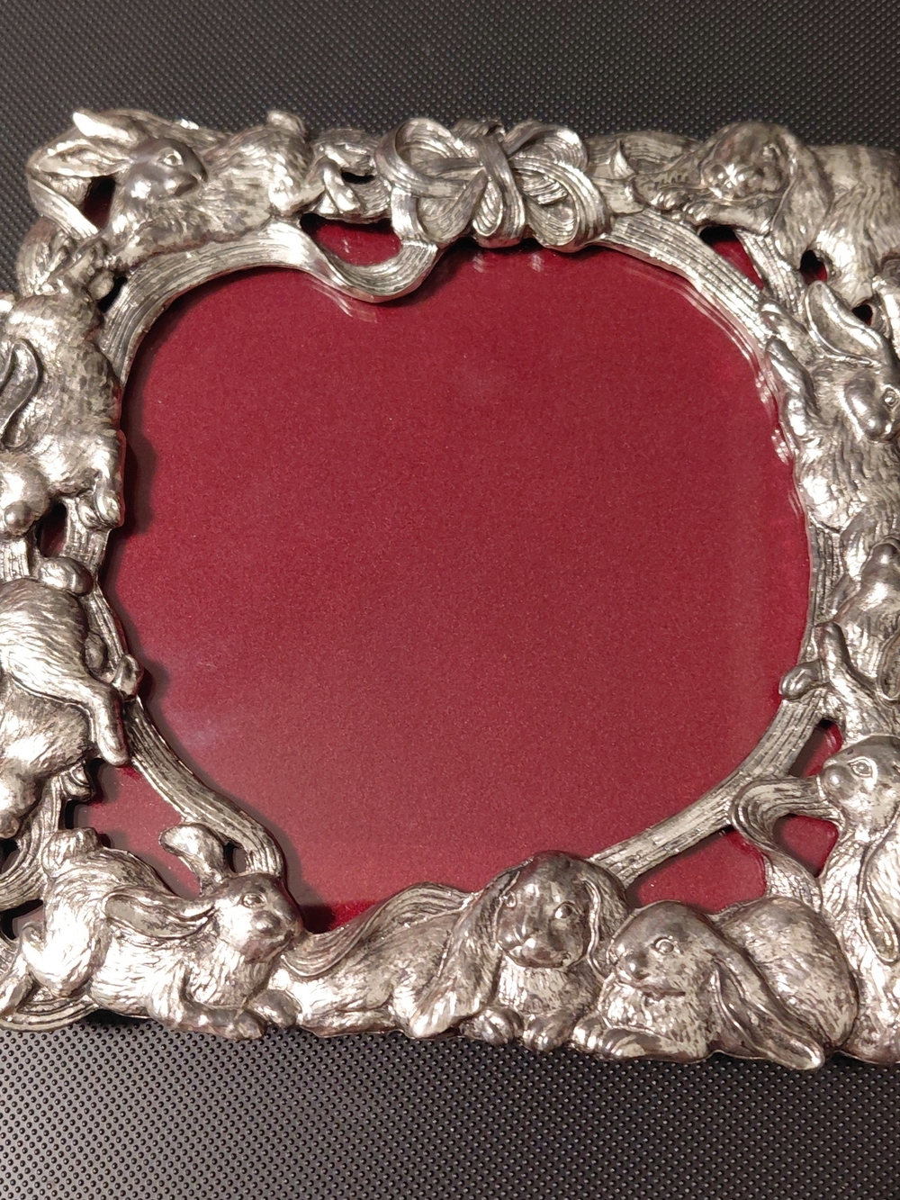 Arthur Court Silver Bunny Picture Frame with Red Mat